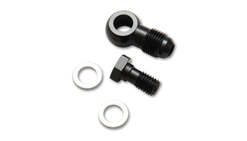 Vibrant -8AN male banjo fitting with 12mm x 1.5 metric aluminum and two washers for automotive or fluid transfer applications.