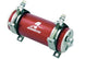Aeromotive 700 HP EFI fuel pump in red, high-performance automotive fuel pump with robust build and detailed components.