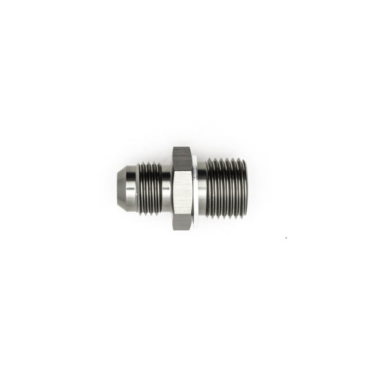 DeatschWerks titanium 6AN male flare to M16 x 1.5 male metric fitting with crush washer for automotive applications