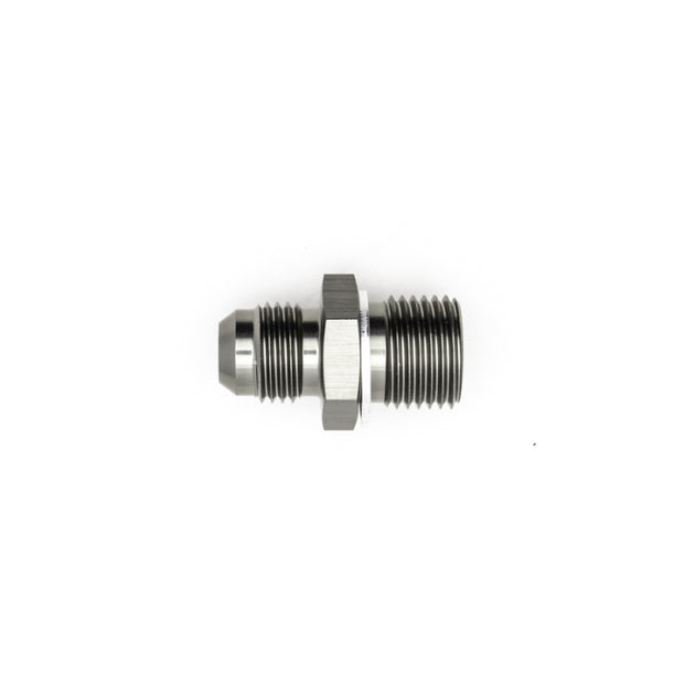 DeatschWerks titanium 6AN male flare to M16 x 1.5 male metric fitting with crush washer for automotive applications