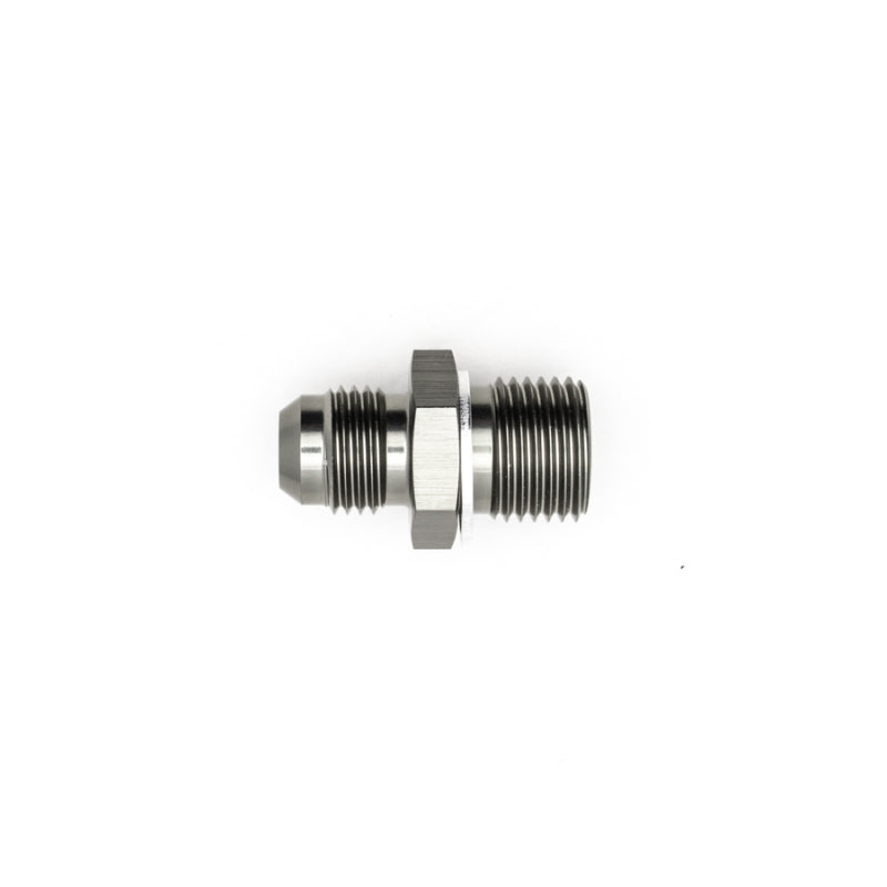 DeatschWerks titanium 6AN male flare to M16 x 1.5 male metric fitting with crush washer for automotive applications