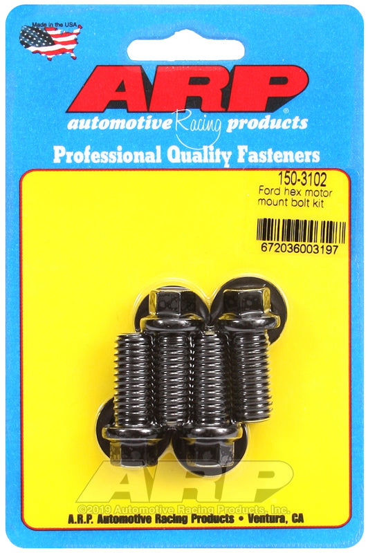 ARP Ford Hex Motor Mount Bolt Kit showing metal bolts and hardware components for engine mounting in a detailed view