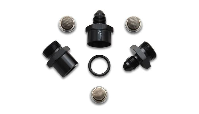 Vibrant inline fuel and oil filter set with three -4AN filters, designed for reliable fuel system filtering and maintenance.