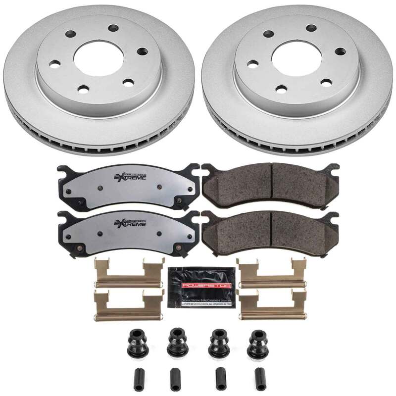 PowerStop Z36 coated brake kit for front of 2002-2006 Cadillac Escalade, designed for truck and tow performance braking.
