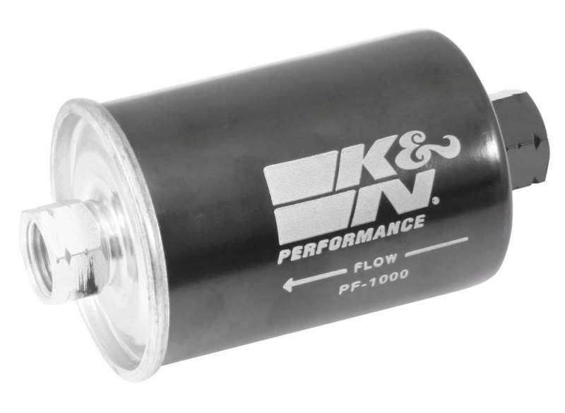 K&N Engineering cellulose media fuel filter with 2.125-inch diameter and 4.281-inch length, designed for vehicle fuel systems
