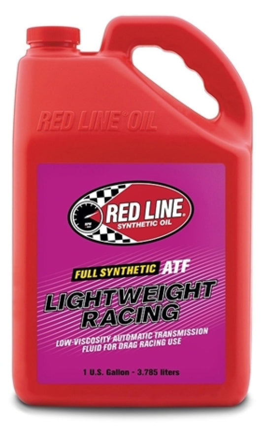 Red Line Lightweight Racing ATF gear oil in a gallon container, designed for high-performance transmission lubrication.