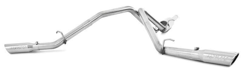 MBRP dual split side catback exhaust for Chevy Silverado and GMC Sierra 1500 with 4.3L V6 or 5.3L V8 engine, T409 stainless steel
