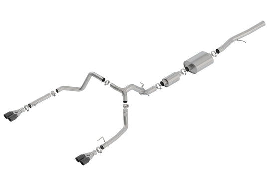 Borla catback exhaust system with black chrome tips for 2019 Chevrolet Silverado and GMC Sierra 1500 6.2L SS.