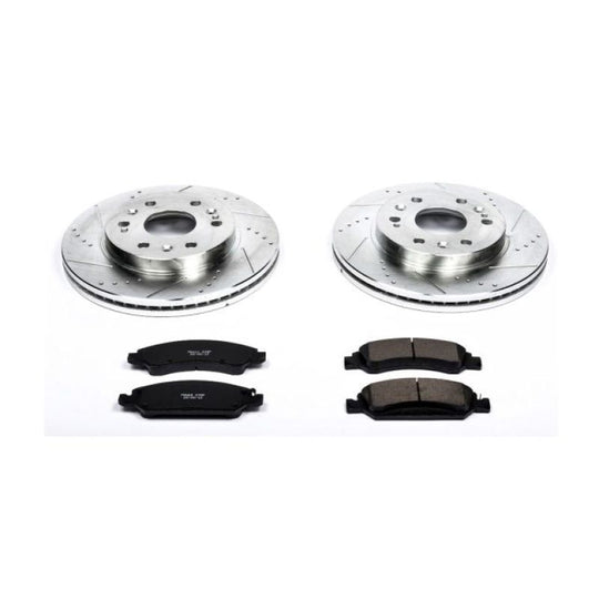 PowerStop Z23 Evolution Sport brake kit for Cadillac Escalade front, featuring performance brake components and hardware.