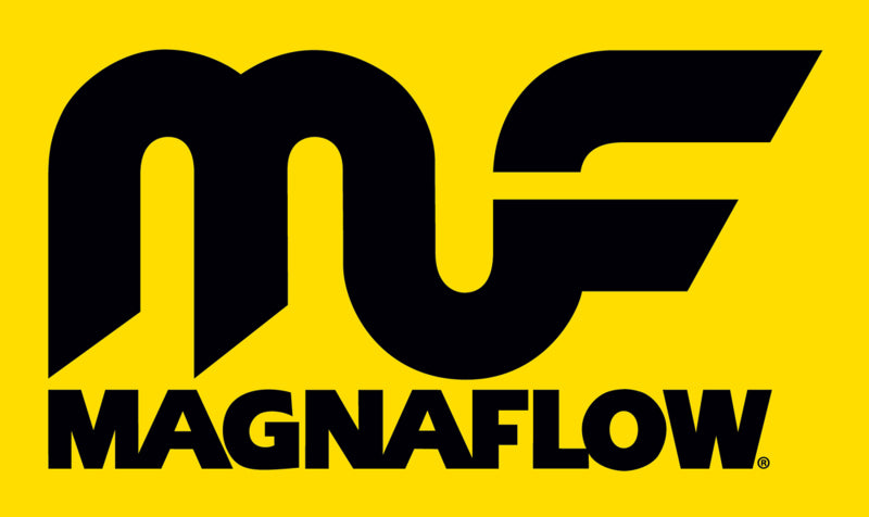 MagnaFlow muffler with 3.5-inch diameter and 18-inch length, featuring dual 2.25-inch inlet and outlet pipes for automotive exhaust.