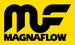 MagnaFlow muffler with 3.5-inch diameter and 18-inch length, featuring dual 2.25-inch inlet and outlet pipes for automotive exhaust.