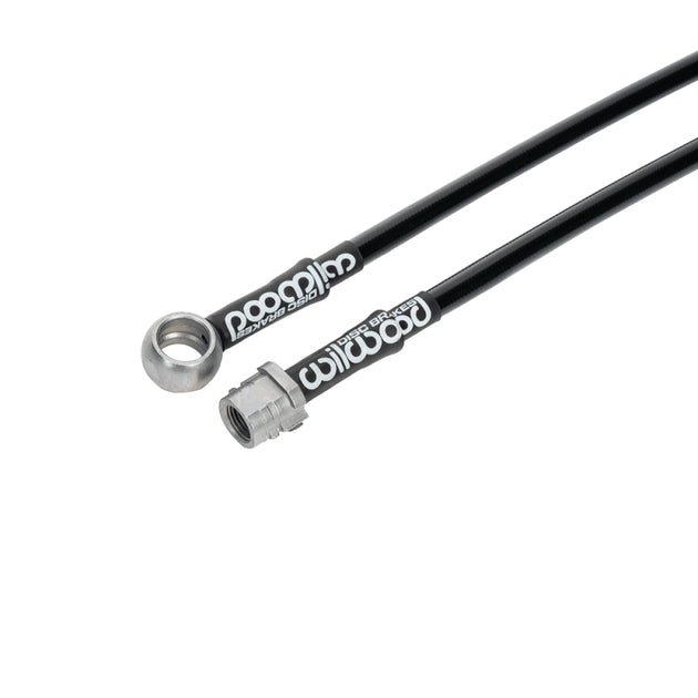 Wilwood rear brake line kit for Audi A4 1996-2001 and 2004-2009 showing flexible brake lines installed on the vehicle.