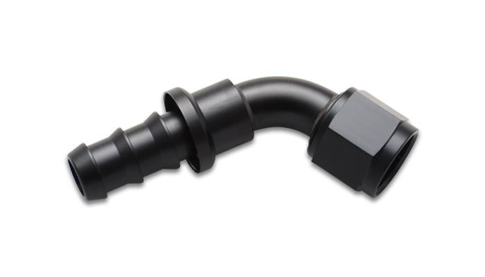 Vibrant 60-degree push-on hose end elbow fitting, -6AN size, with vibrant red color and smooth push-on connection for hoses.