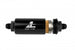 Aeromotive in-line fuel filter with AN-8 male fitting, 10-micron fabric element, black finish, for automotive fuel system filtration.