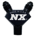 Black Nitrous Express billet Y fitting with 1/8NPT and 3AN connectors for automotive nitrogen or nitrous oxide setups.