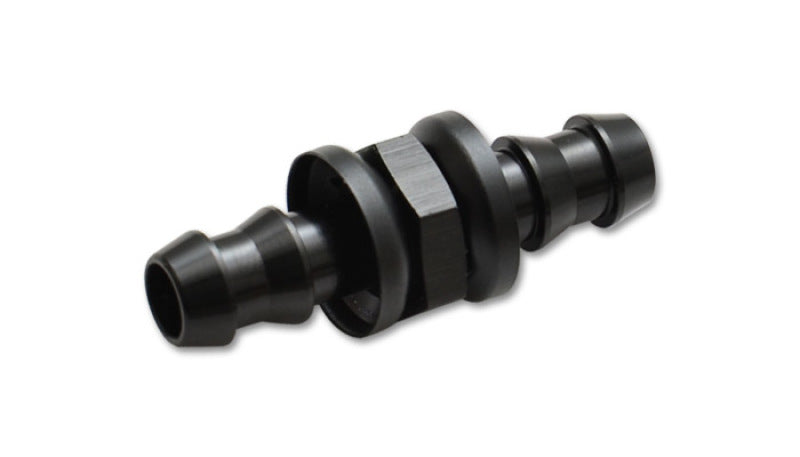 Vibrant -8AN barbed union fitting for hydraulic or fuel line connections, metallic fitting with threaded and barbed ends.
