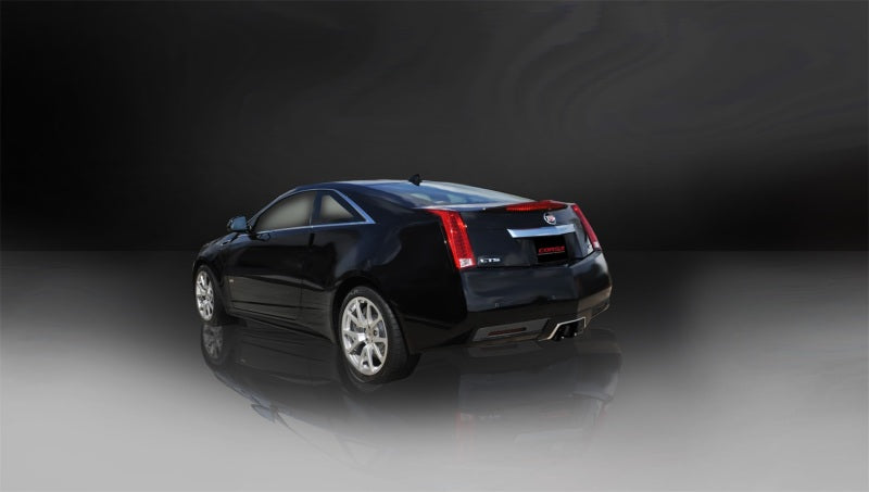 Black Corsa Performance axle-back exhaust for Cadillac CTS Coupe V 6.2L V8 models from 2011-2015, showing the sleek exhaust tips.