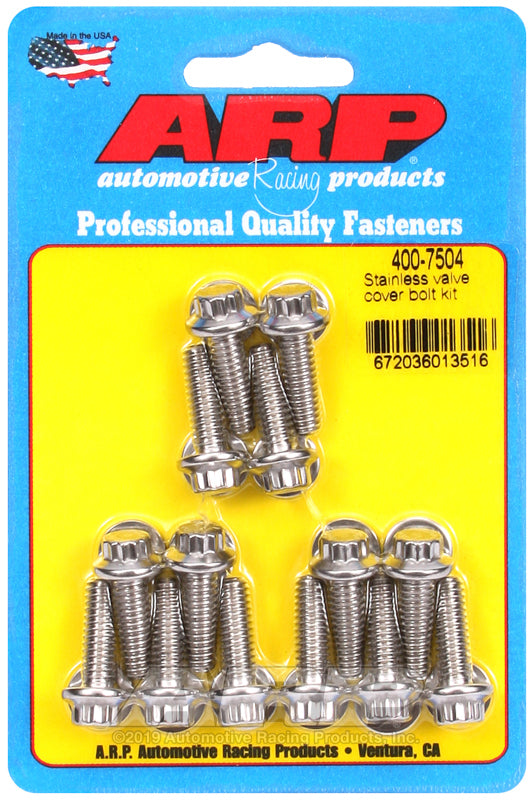 ARP SS Valve Cover Bolt Kit with stainless steel hardware for securing valve covers on automotive engines.