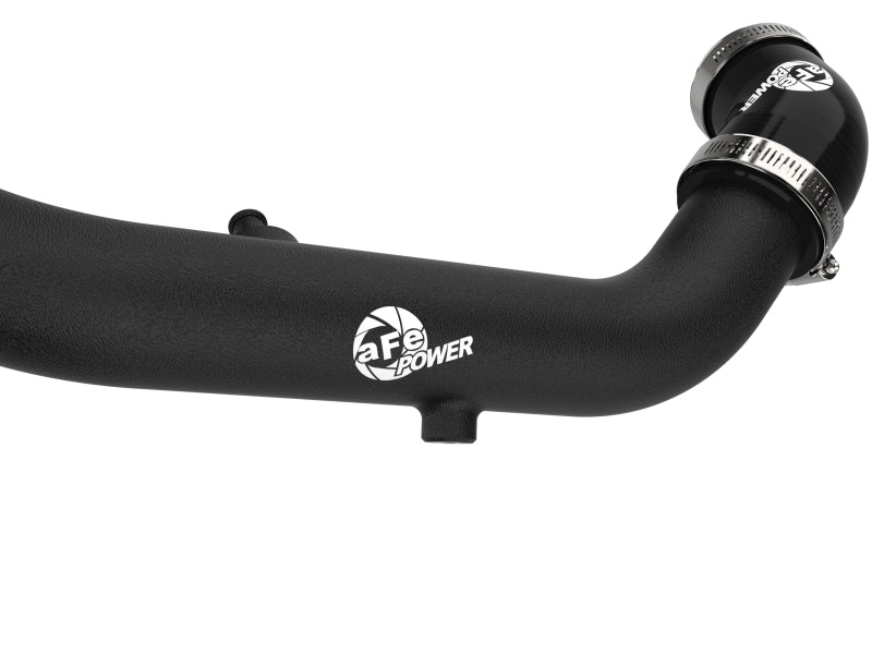 aFe BladeRunner aluminum hot charge pipe in black for Ford F-150 V6-2.7L intercooler system, 2 to 2.5-inch diameter, close-up view