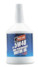 Red Line 5W40 motor oil quart bottle with red and black label, suitable for engine lubrication and maintenance.
