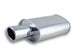 Vibrant StreetPower Turbo oval muffler with 4-inch round tip and rolled edge, 3-inch inlet I.D., for enhanced exhaust sound.