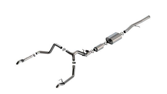 Borla 2024 Chevrolet GMC 1500 ZR2 AT4X V8 4WD S-Type Catback Exhaust with turndown tips, showing the muffler and tips.