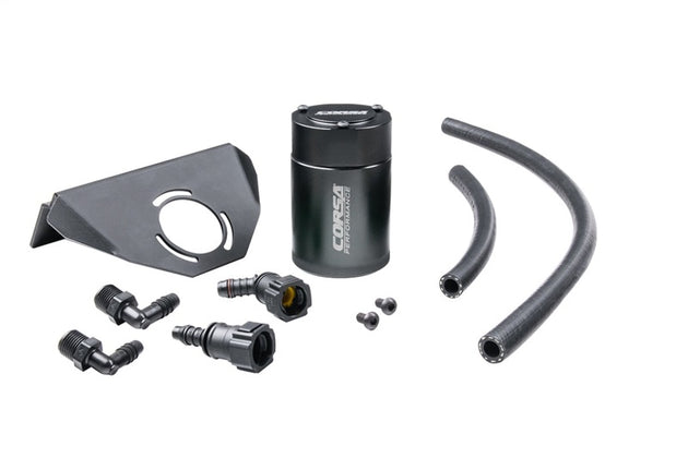 CORSA Performance oil catch can for Chevrolet Corvette C8 Stingray Coupe 2020+, shown installed on engine.