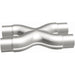 MagnaFlow Smooth Trans X 2.25/2.25 stainless steel X pipe for exhaust systems, showing the polished pipe with welded joints.