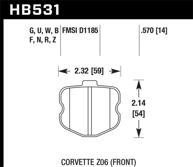 Hawk Performance front OEM pad design brake pads for Chevy Corvette 06-10, high-performance street brake pads.