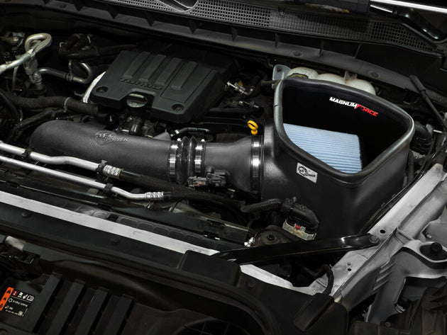 aFe Magnum FORCE Stage-2 Cold Air Intake System with D2 Dry Filter installed in a GM Silverado 1500 truck, 2019-2026, 2.7L engine.