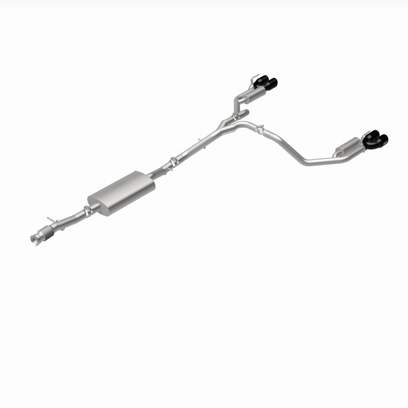 Magnaflow cat-back performance exhaust system for 2021 GMC Yukon V8 6.2L, featuring polished stainless steel pipes and mufflers.