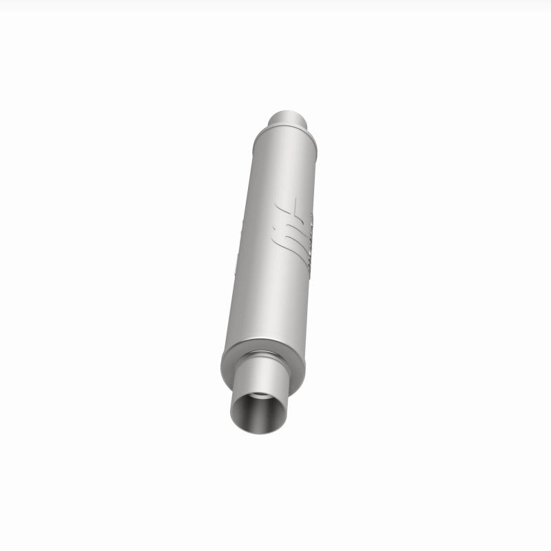 MagnaFlow Mag SS muffler with 22x4x4 inch dimensions and 2.5-inch inlet and outlet pipes, shown in the image.