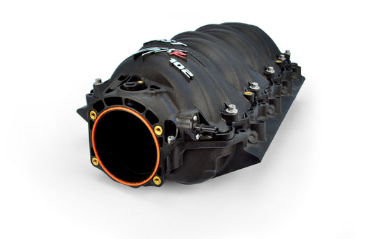 FAST LSXR 102mm Race Runner Intake Manifold showing polished aluminum construction and large intake ports for high-performance engines.