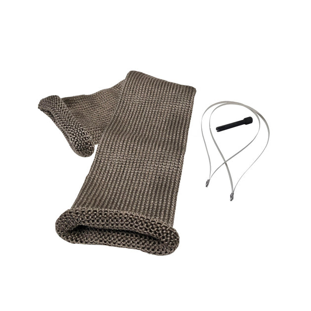 DEI Titanium 3-inch knit exhaust wrap sleeve in silver, 36 inches long, designed for high-performance exhaust system insulation.