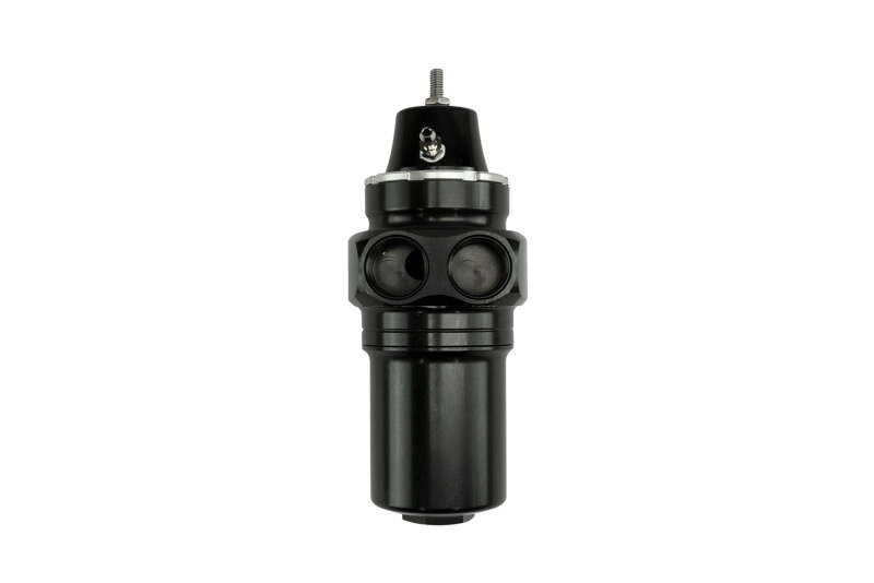 Turbosmart -10AN canister style fuel filter with regulator, black, for fuel system filtration and pressure regulation.
