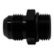 DeatschWerks 10AN ORB male to 10AN male flare adapter with O-ring, matte black anodized fitting for high-performance fluid connections.
