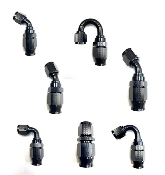 Fragola Race-Rite reusable PTFE hose end fitting, -6AN 90-degree angle, designed for high-performance racing fuel systems.