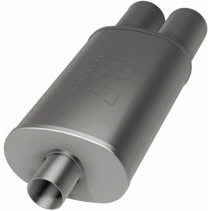 MagnaFlow stainless steel muffler with tip, showing a 14x5x8 size and dual inlet/outlet configuration.