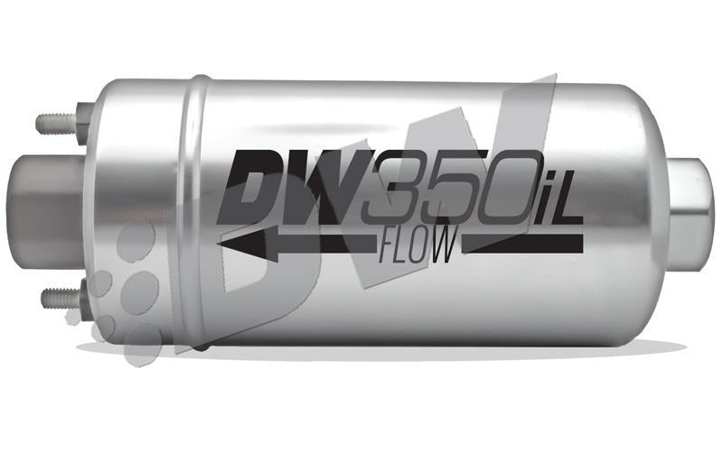 DeatschWerks 350 LPH DW350iL inline external fuel pump with metal body and wiring for fuel system upgrade