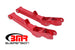 Red BMR Suspension 5th Gen Camaro rear lower control arms with polyurethane bushings, non-adjustable, for improved suspension performance.