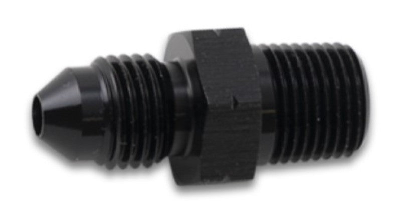 Vibrant BSPT adapter fitting converting -10 AN to 3/4 inch -14, shown with threaded ends and vibrant metal finish.