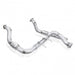 Stainless Works high-flow 3-inch downpipe with factory connection for 2017 Ford F-150 Raptor 3.5L engine, showing the polished metal pipe.