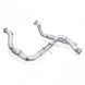 Stainless Works high-flow 3-inch downpipe with factory connection for 2017 Ford F-150 Raptor 3.5L engine, showing the polished metal pipe.