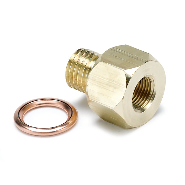 AutoMeter Metric electric temperature or pressure adapter, 1/8in NPT to M12x1.5, used with gauges, shown in the image.