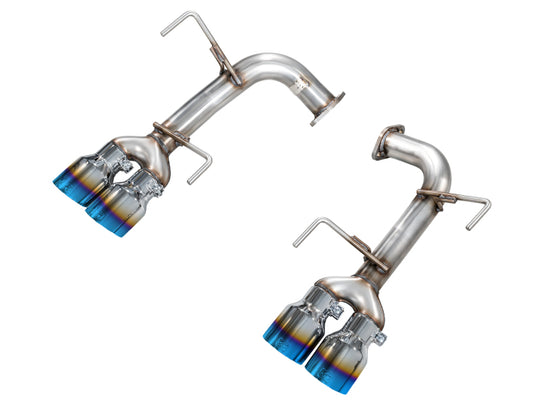 AWE Tuning Subaru WRX axle-back exhaust with vapor blue tips, showcasing polished metal and sporty design.