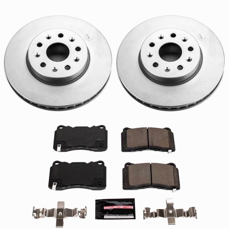 PowerStop Z23 coated front brake kit for 2016-2019 Cadillac CT6, including brake rotors and pads, installed on vehicle.