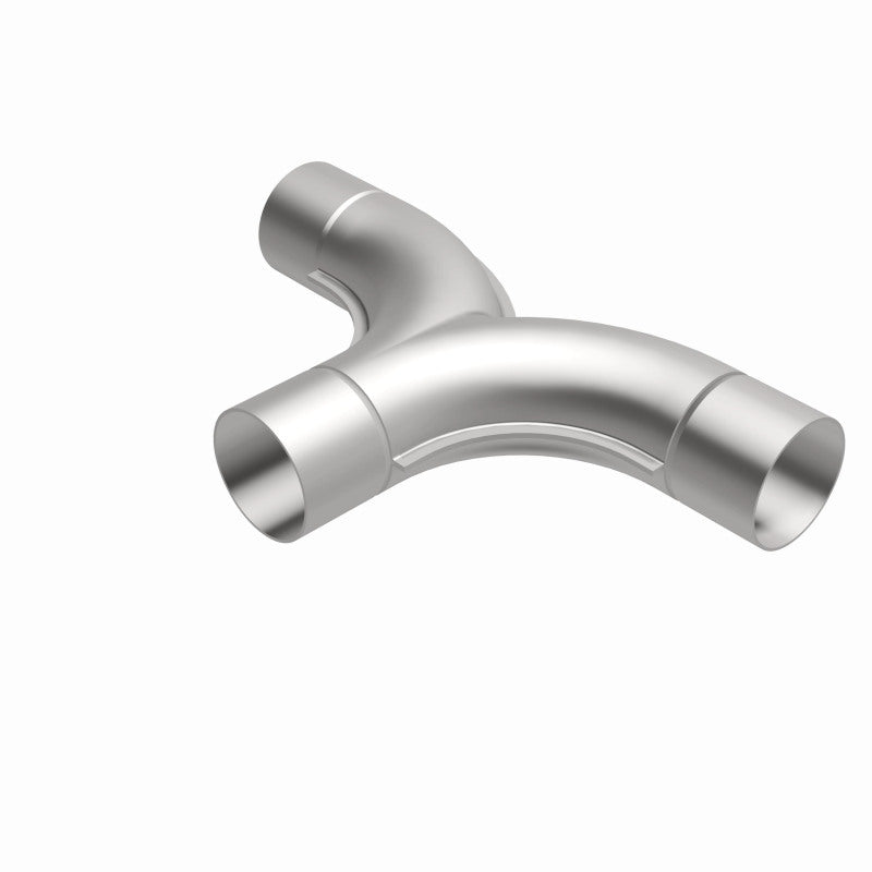 MagnaFlow 2.50-inch stainless steel smooth transition T connecting pipe with 90/90 degree bends for exhaust systems.