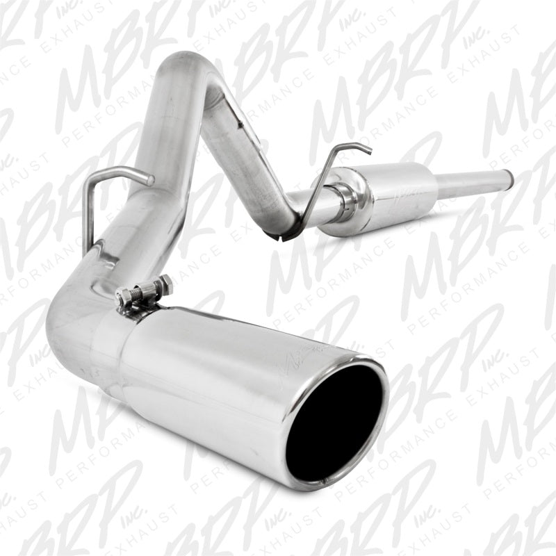 MBRP catback exhaust system for 2009 Chevy/GMC 1500 4.8L/5.3L, single side rear view showing polished stainless steel pipe