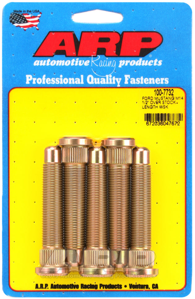 ARP 2015+ Ford Mustang GT wheel stud kit with M14 1/2-inch over stock length wheel studs for enhanced performance.