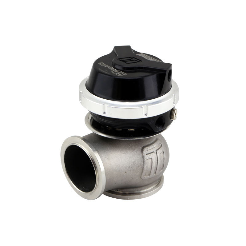 Turbosmart Gen V WG45 HyperGate45 black external wastegate mounted on turbocharger for performance boost.